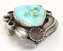 Vintage Navajo Sterling Silver Old Pawn Royston Turquoise Floral Pendant/Pin