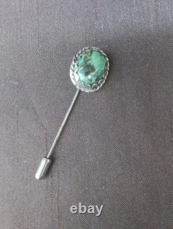 Vintage Navajo Sterling Silver Oval Turquoise Hat Lapel Stick Pin