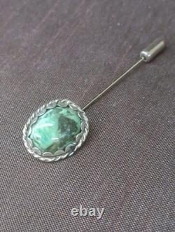 Vintage Navajo Sterling Silver Oval Turquoise Hat Lapel Stick Pin