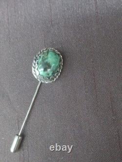 Vintage Navajo Sterling Silver Oval Turquoise Hat Lapel Stick Pin