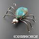 Vintage Navajo Sterling Silver Spiderweb Turquoise Spider Brooch Pin