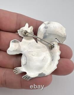 Vintage Navajo Sterling Silver Stamped Squirrel & Acorn Pin Brooch 2.5 20g