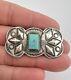 Vintage Navajo Sterling Silver Stamped Turquoise Bowtie Concho Pin Brooch 1 7/8