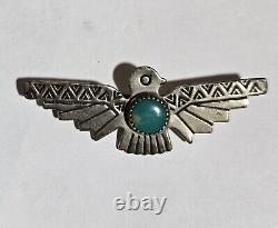 Vintage Navajo Sterling Silver Thunderbird Pin Brooch Turquoise