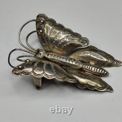 Vintage Navajo Sterling Silver Tooled Butterfly Pin Brooch Southwestern Jewelry