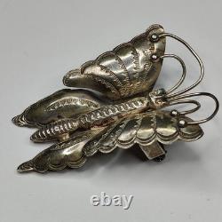 Vintage Navajo Sterling Silver Tooled Butterfly Pin Brooch Southwestern Jewelry