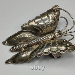 Vintage Navajo Sterling Silver Tooled Butterfly Pin Brooch Southwestern Jewelry