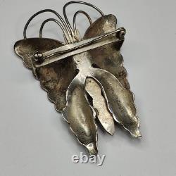 Vintage Navajo Sterling Silver Tooled Butterfly Pin Brooch Southwestern Jewelry