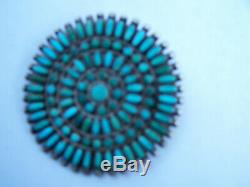 Vintage Navajo Sterling Silver Turquoise Brooch Pin. 100 stones. Dead Pawn