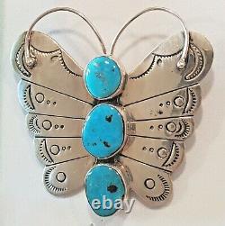 Vintage Navajo Sterling Silver Turquoise Butterfly Native Pin Brooch Signed JL