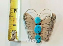 Vintage Navajo Sterling Silver Turquoise Butterfly Native Pin Brooch Signed JL