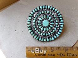 Vintage Navajo Sterling Silver Turquoise Cluster. 3 1/4 across. Signed. T. B. J