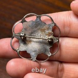 Vintage Navajo Sterling Silver Turquoise Cluster Brooch Pin JW MS Signed 1.5in