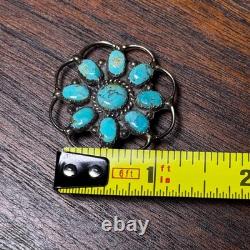 Vintage Navajo Sterling Silver Turquoise Cluster Brooch Pin JW MS Signed 1.5in