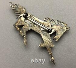 Vintage Navajo Sterling Silver Turquoise Coral Sugilite Horse Native Brooch Pin