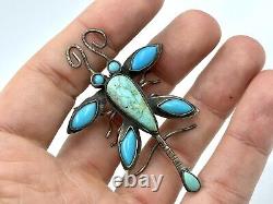 Vintage Navajo Sterling Silver Turquoise Dragonfly Bug Pin Brooch