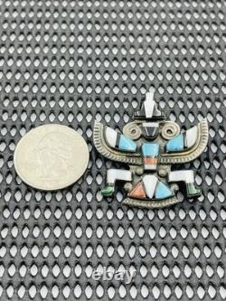 Vintage Navajo Sterling Silver Turquoise Onyx Inlay Kachina Brooch Pin