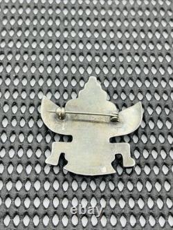 Vintage Navajo Sterling Silver Turquoise Onyx Inlay Kachina Brooch Pin