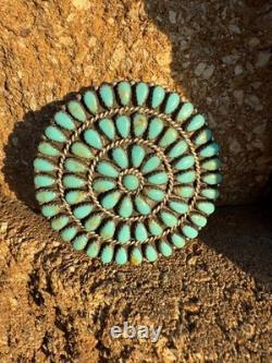 Vintage Navajo Sterling Silver Turquoise Round Cluster Pin Brooch Pendant