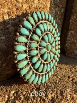 Vintage Navajo Sterling Silver Turquoise Round Cluster Pin Brooch Pendant
