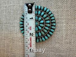 Vintage Navajo Sterling Silver Turquoise Round Cluster Pin Brooch Pendant