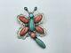 Vintage Navajo Sterling Silver Turquoise Spiny Oyster Dragonfly Pin Brooch