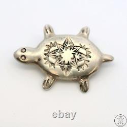 Vintage Navajo Sterling Silver Turtle Brooch Pin Signed Martinez