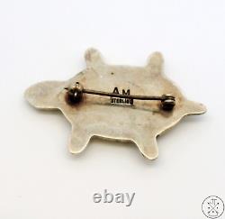 Vintage Navajo Sterling Silver Turtle Brooch Pin Signed Martinez