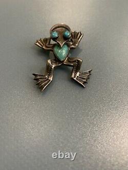 Vintage Navajo Sterling Silver and Genuine Turquoise Old Pawn-Frog Brooch