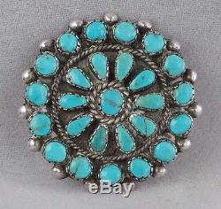 Vintage Navajo Sterling Silver w Matrix Turquoise Cluster Pin Petit Point EUC
