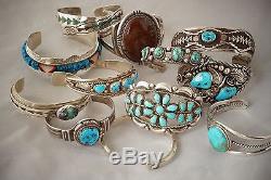 Vintage Navajo Sterling Silver w Matrix Turquoise Cluster Pin Petit Point EUC