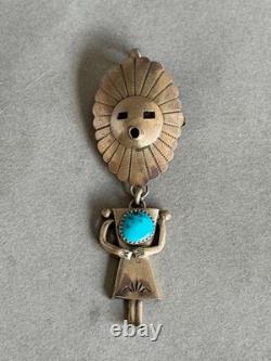 Vintage Navajo Sterling Silver w Turquoise Sunface Kachina Pendant/Brooch