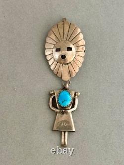 Vintage Navajo Sterling Silver w Turquoise Sunface Kachina Pendant/Brooch