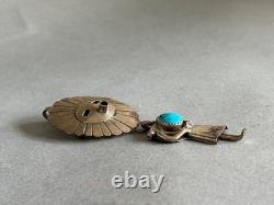 Vintage Navajo Sterling Silver w Turquoise Sunface Kachina Pendant/Brooch
