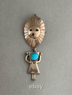 Vintage Navajo Sterling Silver w Turquoise Sunface Kachina Pendant/Brooch