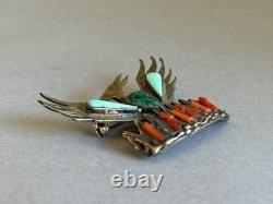 Vintage Navajo Sterling Silver with Turquoise, Coral and Malachite Phoenix Pin
