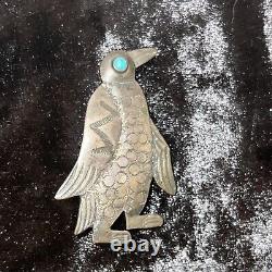 Vintage Navajo Style Old Pawn Indian Silver Turquoise Penguin Pin Brooch