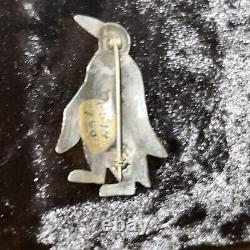 Vintage Navajo Style Old Pawn Indian Silver Turquoise Penguin Pin Brooch