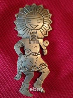 Vintage Navajo Surface Kachina Katsina Sterling Silver Pin Brooch 3.5 Inch 24g