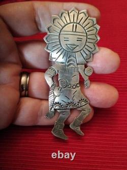 Vintage Navajo Surface Kachina Katsina Sterling Silver Pin Brooch 3.5 Inch 24g