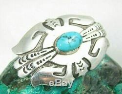 Vintage Navajo Thomas Tommy Singer Signed Turquoise Sterling Silver Brooch Pin