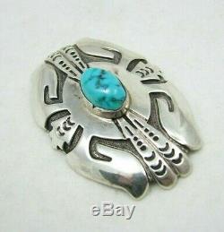 Vintage Navajo Thomas Tommy Singer Signed Turquoise Sterling Silver Brooch Pin