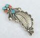 Vintage Navajo Turquiose & Coral Feather Pin