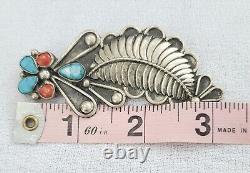 Vintage Navajo Turquiose & Coral Feather Pin