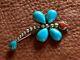 Vintage Navajo Turquoise Dragonfly 2.25 Sterling Signed Pin Brooch