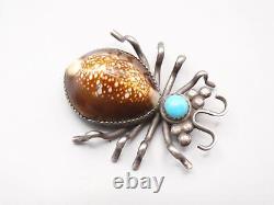 Vintage Navajo Turquoise Shell Sterling Silver Native American Spider Pin