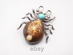 Vintage Navajo Turquoise Shell Sterling Silver Native American Spider Pin