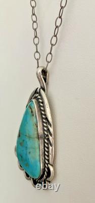 Vintage Navajo Turquoise Sterling Pendant & Chain 20