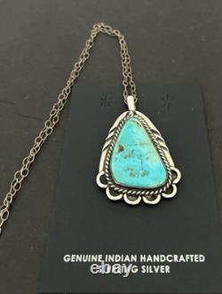 Vintage Navajo Turquoise Sterling Pendant & Chain 20