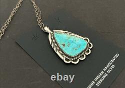 Vintage Navajo Turquoise Sterling Pendant & Chain 20
